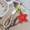 Close-up of colorful braided phone strap with red star pendant and keychain ring for daily use - Star Style 2