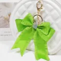 Green ribbon bow bag charm with sparkling rhinestones and gold keychain for women accessories. - Style 6