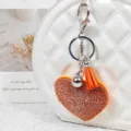 Porte-clés cœur en strass orange, charm pompon mignon et cloche pour sacs et clés de voiture. - Orange
