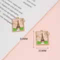 Eiffel Tower stamp metal charm detail showing size 31x21mm for DIY jewelry making. - Iron Tower