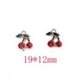 DIY alloy cherry charm pendant with red and black enamel for handmade jewelry making. - Flat Cherry