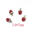 Enamel strawberry metal alloy charms for DIY jewelry making, detailed 14x7mm pendant view. - 3D Strawberry