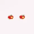 Close up of red apple enamel alloy charms pendants with yellow heart details for diy jewelry making. - 10x9mm
