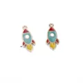 Alloy rocket charm earrings DIY accessories, blue and red enamel pendant for jewelry making. - Green Rocket