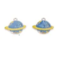 Blue yellow planet alloy charms space pendants for DIY handmade earrings jewelry making parts. - Double-Loop Planet