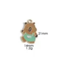 Detailed view of the cute capybara enamel pendant in green overalls, metal alloy charm. - 7# Green Overalls