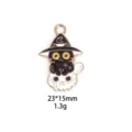 Detailed close-up of Halloween black cat skull enamel alloy pendant for DIY jewelry crafting. - 5# Cat with Hat