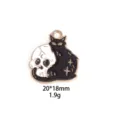 Close-up detail of the Halloween black cat and skull alloy enamel charm pendant design. - 7# Skeleton Half-Body Cat