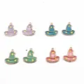 Detail view of pearlescent wizard hat enamel charms, DIY jewelry alloy pendant set. - Pink Magic Hat