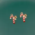 Christmas candy cane charms alloy red white enamel rhinestone bow jewelry DIY making - Christmas Series / 11# Candy Cane