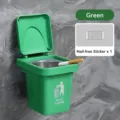 Wall-mounted trash can with stainless steel inner ashtray, green plastic hanging waste bin. - Green