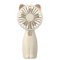 Portable handheld mini fan in beige with cute cat ears design, wireless battery operated. - Cat Ears - Off-White