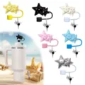 Bouchon de paille en silicone double etoile avec jolies breloques colorees accessoires - Sans Gobelet ni Paille / Lot de 6