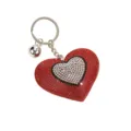 Portachiavi in pelle con strass a cuore, cristalli brillanti e anello metallico. - Stile 15