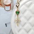 Alloy green heart crystal cross keychain bag pendant vintage pearl fashion accessories - Style 9