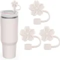 Roze siliconen kersenbloesem rietje cover accessoireset met roestvrijstalen beker. - 10mm / Wit 3-Pack