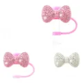 Sparkling rhinestone bow straw cover caps for reusable drink cups, silicone dust plugs. - 10mm / Pink
