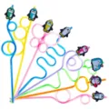 Colorful loop drinking straws with cute cartoon penguin toppers, assorted party drinkware set. - Style 1 / 24 Pieces/Pack