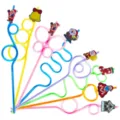 Colorful Christmas party drinking straws with cute Santa bell and holiday cartoon character charms. - Style 1 (24 Pcs/Pack)