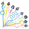 Colorful crazy loop drinking straws with cute cartoon penguin toppers for party decoration. - Style 2 / 24 Pieces/Pack