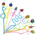 Colorful Christmas curly drinking straws with cute cartoon charms, party supplies. - Style 2 (24 Pcs/Pack)