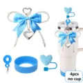 Blue pearl bow tumbler charm set with straw cover and silicone sleeve for daily cute cup decor. - Picture 1
