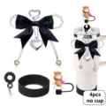 Tumbler accessories set including black bow pearl charm, silicone boot, and bear straw cover. - Picture 7