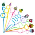 Colorful Christmas crazy loop plastic straws with cute holiday cartoon charm decorations set. - Style 4 (24 Pcs Set)