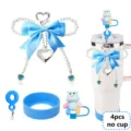 Cute pearl bowknot cup accessory set with silicone straw cap and protective sleeve for tumblers. - Picture 9