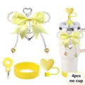 Cute yellow pearl bow charm cup sleeve and heart straw topper set for 40oz tumblers accessories. - Picture 10