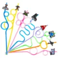 Colorful crazy loop drinking straws set with sports PVC charms, perfect for party decor. - 24 Pcs/Set / Style 1