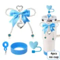 Detailed view of 4pcs blue cup accessories set, including bow pearl chain, boot, and straw cover. - Picture 11
