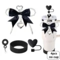 Tumbler accessories set featuring a pearl bow charm, silicone boot, and heart straw cover. - Picture 3