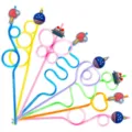 Kleurrijke gekke lus drinkrietjes met tafeltennis thema bedels voor feestdecoratie - Stijl 1 (Tafeltennis Thema) / 24 stuks/set