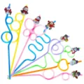 Colorful curly plastic drinking straws with cute Christmas snowman cartoon decorations for party. - Style 2 / 24 Pcs/Set