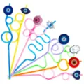 Colorful novelty evil eye drinking straws set fun party drink accessories for events - Evil Eye Cartoon Style / 24 Pieces/Pack / Multicolor