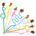 Colorful Thanksgiving crazy straws set with cute autumn theme charms for party drink decorations. - Style 1 / 24 Pcs/Set
