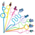 Colorful plastic crazy curly drinking straws with cute cartoon cat toppers for party - Style 2 / 24 Pcs/Set