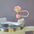 Cherry blossom straw cover 10mm silicone dust cap cute flower Stanley tumbler accessory detail - Without Straw / Pattern 6