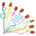 Bunte lustige Kringel-Trinkhalme mit bunten Buchstaben-Dekorationen für Partys und Feste. - Stil 2 (24 Stk/Set)