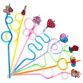 Colorful crazy loop drinking straws set with cute cartoon Valentine Day party decorations - Style 2 / 24 Pieces/Pack