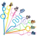 Colorful cartoon cat shaped party drinking straws set with cute animal charms for kids birthday. - Style 3 / 24 Pcs/Set