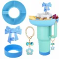 40oz tumbler snack tray with bow straw cover and cute cup chain set for portable use. - Combo 1 (Double Tree)