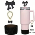 Black bow tumbler accessories set 3pcs straw topper charm cup boot no cup for daily use - Set 4