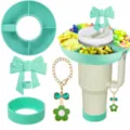 Silicone snack tray for 40oz tumbler with bow straw topper, cup boot and cute flower chain. - Combo 2 (Double Wreath)