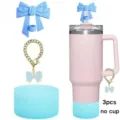 Tumbler accessory set featuring blue silicone bow straw topper, chain charm, and boot sleeve. - Set 6