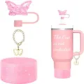 Rosa Glitzer Schmetterling Strohhalm Topper Anhänger Silikon Schutzhülle Set - Set 8 (Becher nicht enthalten)