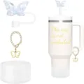 Detailansicht des Schmetterling Strohhalmtoppers, Kettenanhängers und Glitzer Silikon Bodenschutzes. - Set 9 (ohne Becher)