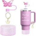 Rosa Schmetterling Strohhalm Topper und Tassen Boden Zubehör Set, süße Becher Dekoration. - Set 11 (Becher nicht enthalten)