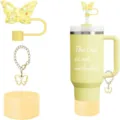 Gelber Schmetterling Strohhalmtopper Anhänger und Silikon-Schutzhülle Set Detailbild - Set 12 (Becher nicht enthalten)